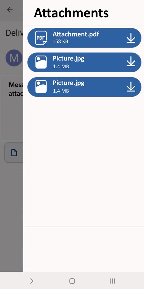 The attachment tray lists all of the attachments, which you can either open or download