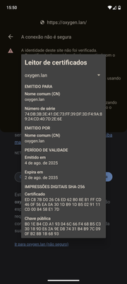 3. Activating the link named "Certificate information" opens up another modal dialog with a lot of certificate info, such as fingerprints, expiration dates, CN, etc.