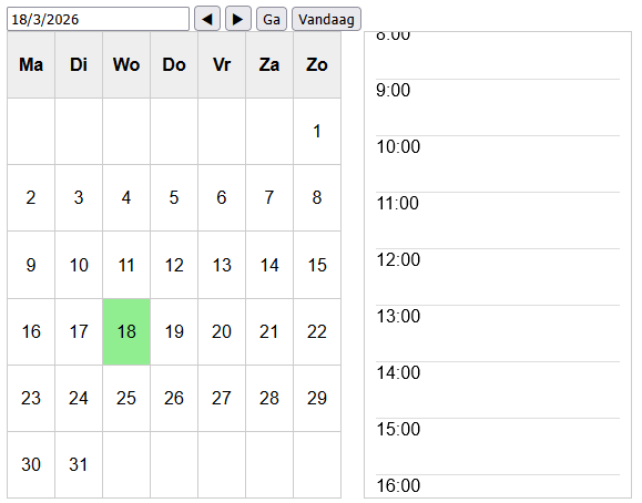 Day view side panel in calender Mockup html