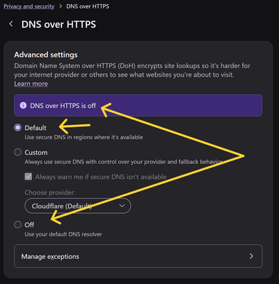 Dns over Https (advanced settings)