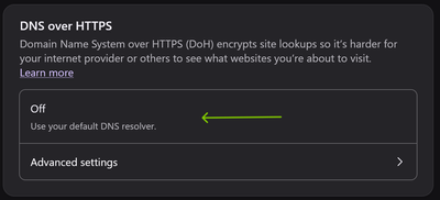 DNS over Https (off)