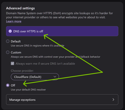 DNS over Https (adanced - off)