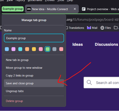 Save and close group