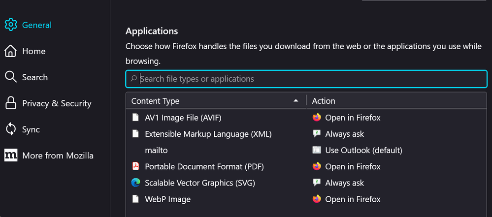 firefox applications list