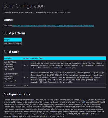 about:buildconfig page