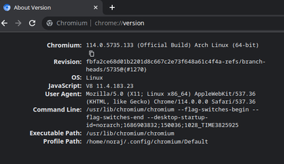 Chromium chrome://version/ page