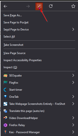 a right click context in firefox 107 menu with fullscreen icon